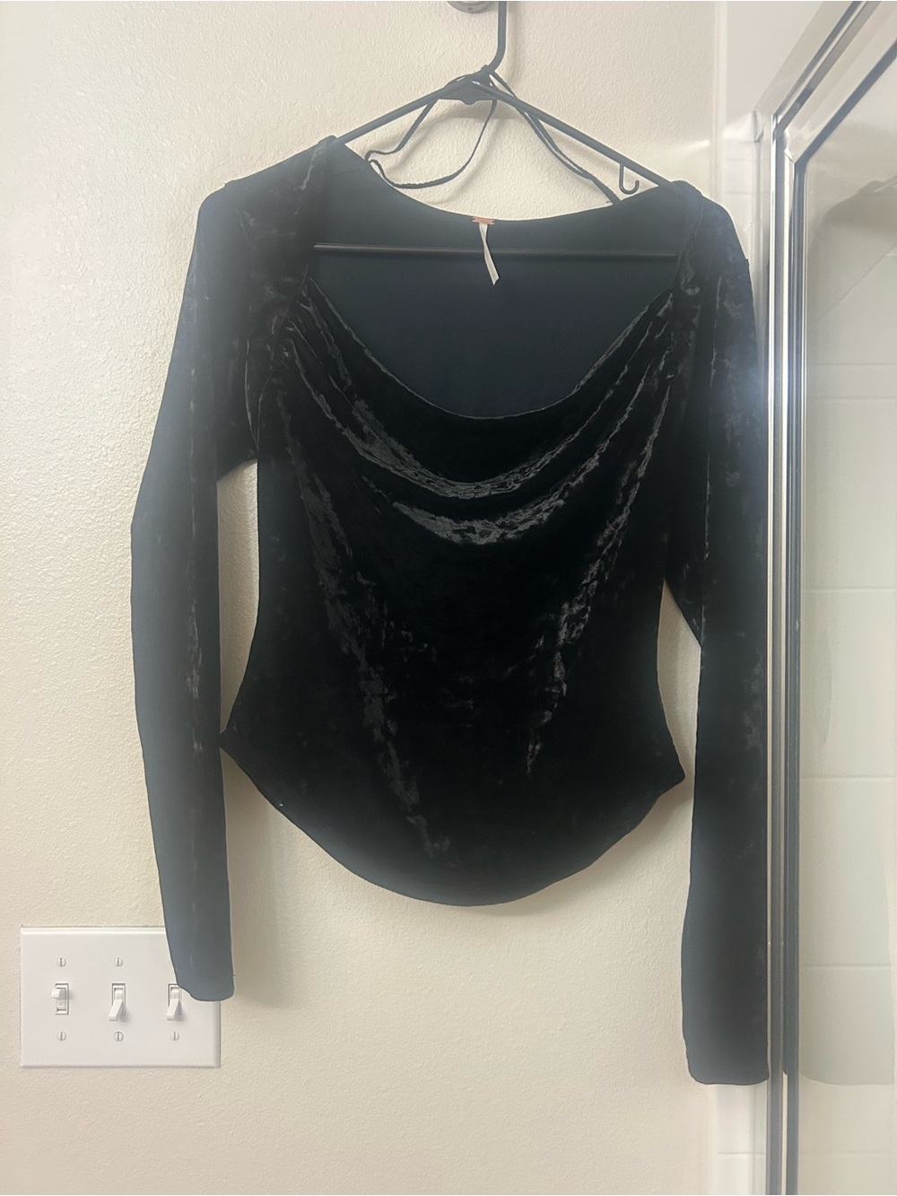 Free People Black Velvet Long Sleeve Cowl Neck Top